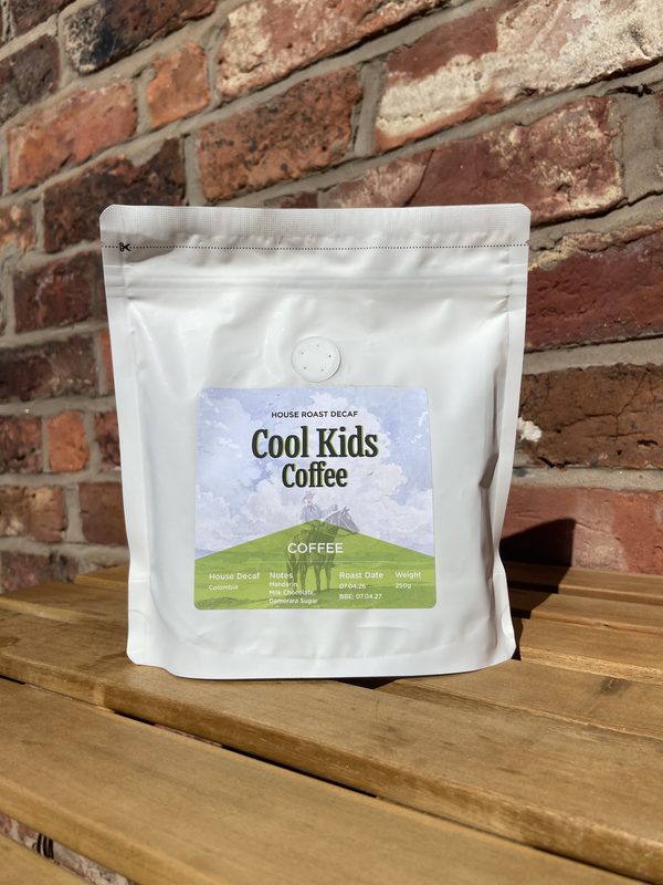Cool Kids Coffee Decaf — 250g bag with green label, Colombia house roast