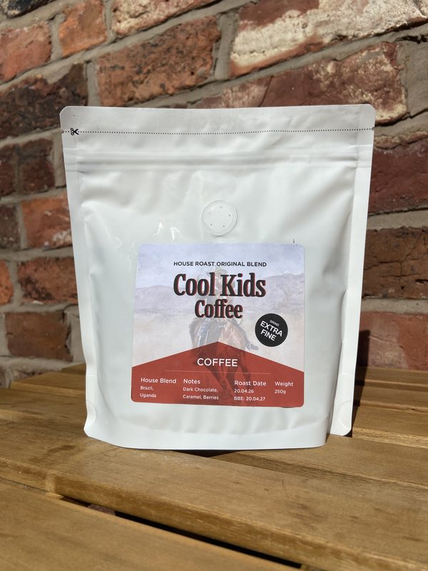 Cool Kids Coffee Original Blend — 250g bag, extra fine grind for espresso, Brazil and Uganda house roast